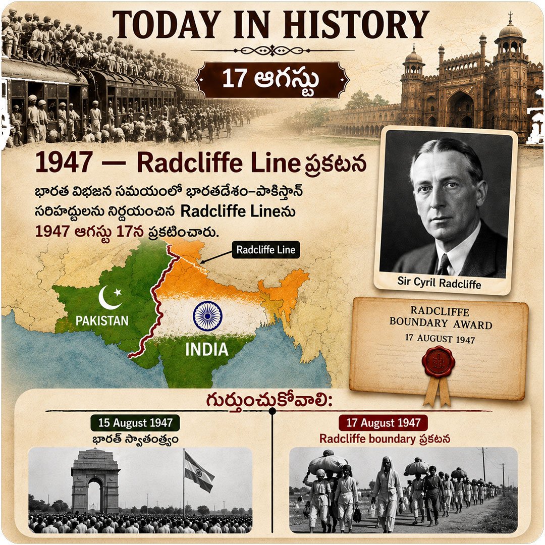 17 August 1947 Radcliffe Line announcement during India Pakistan Partition